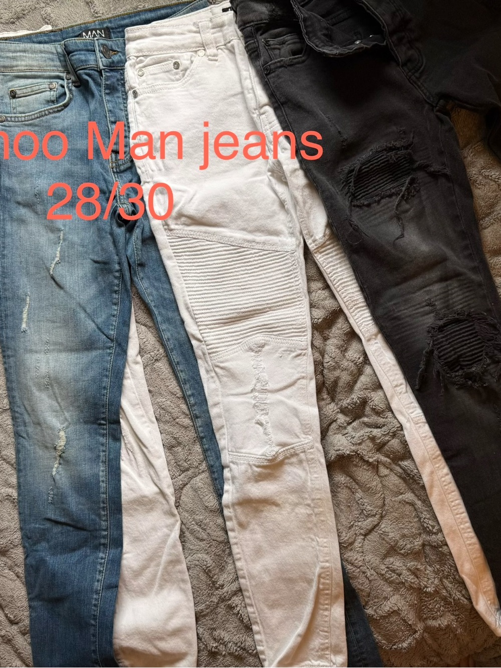 Boohoo Men's Straight Jeans Trio - Blue, White, Black
